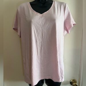St John’s Bay Pink V Neck T Shirt XL 100% Cotton Short Sleeve Soft Basic Tee